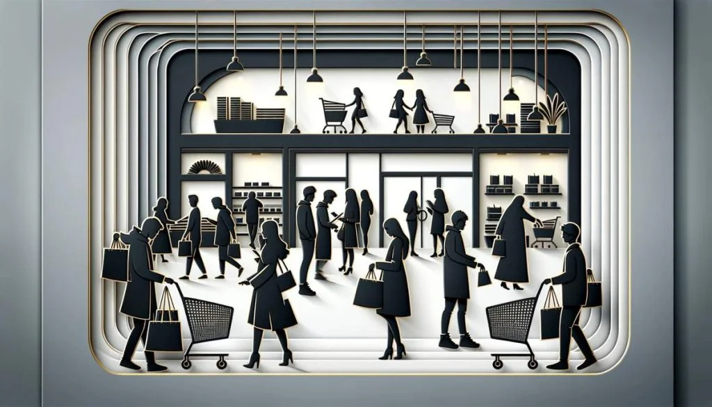 customers shopping in a busy retail store