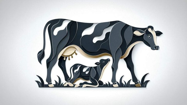 A calf feeding from its mother cow
